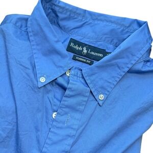 Ralph Lauren Classic Fit Short Sleeve Button Down Shirt Blue Men's 2XB
